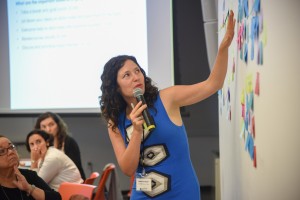 Amber Levinson leads AJC members through an exercise highlighting emerging issues across disciplines. Photo by Robin Oelkers.