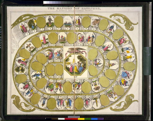 The game board for Mansion of Happiness via Prints & Photographs Online Catalog. 