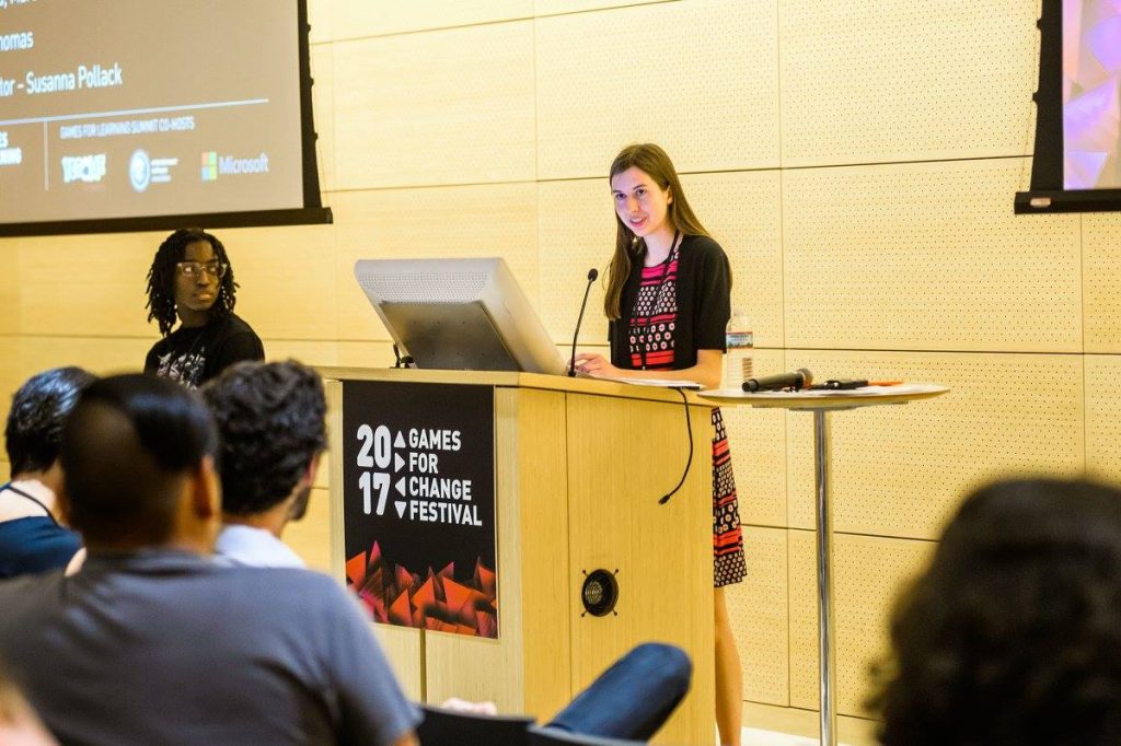 Olivia presenting at the Games for Change Festival