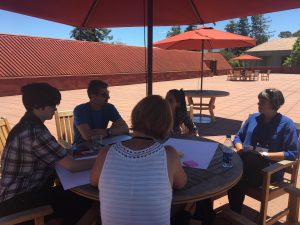 Some small groups held their discussions on the roof of the Center for Education Research at Stanford.