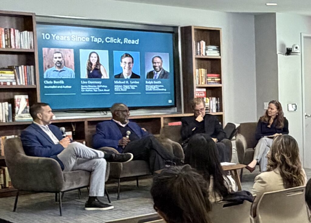 Chris Berdik moderates a conversation with Ralph Smith, Michael Levine, and Lisa Guernsey