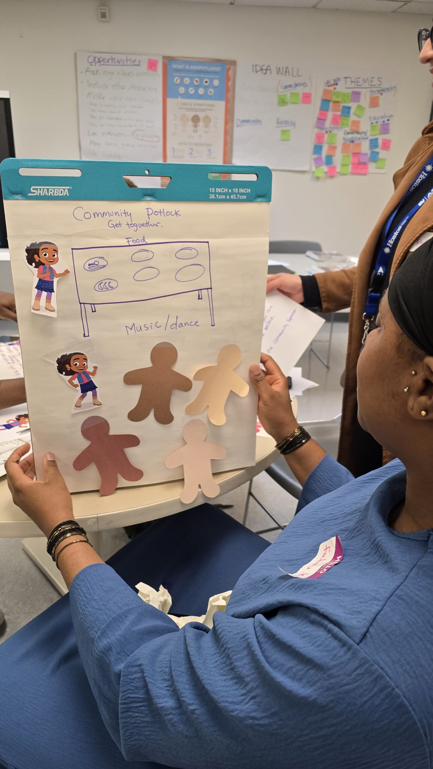 woman holding up alma in the bronx ideas at co-design session